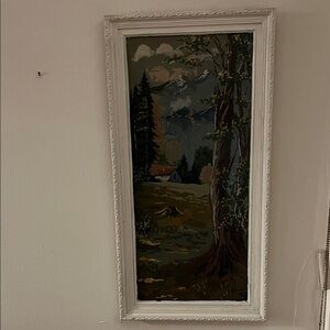 Framed Landscape Petite Point Needlepoint Art with Frame 30.5” by 15.5”